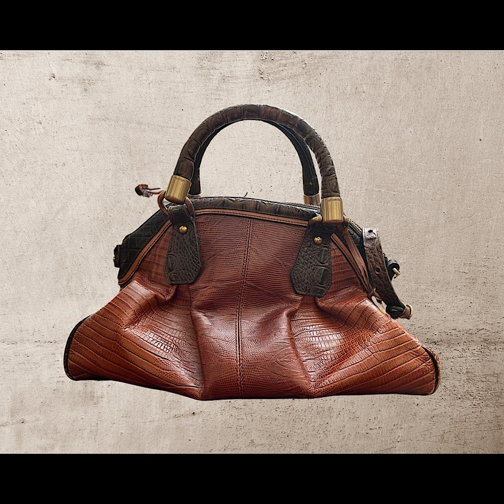 Brahmin - Brown Croc & Black Leather Satchel